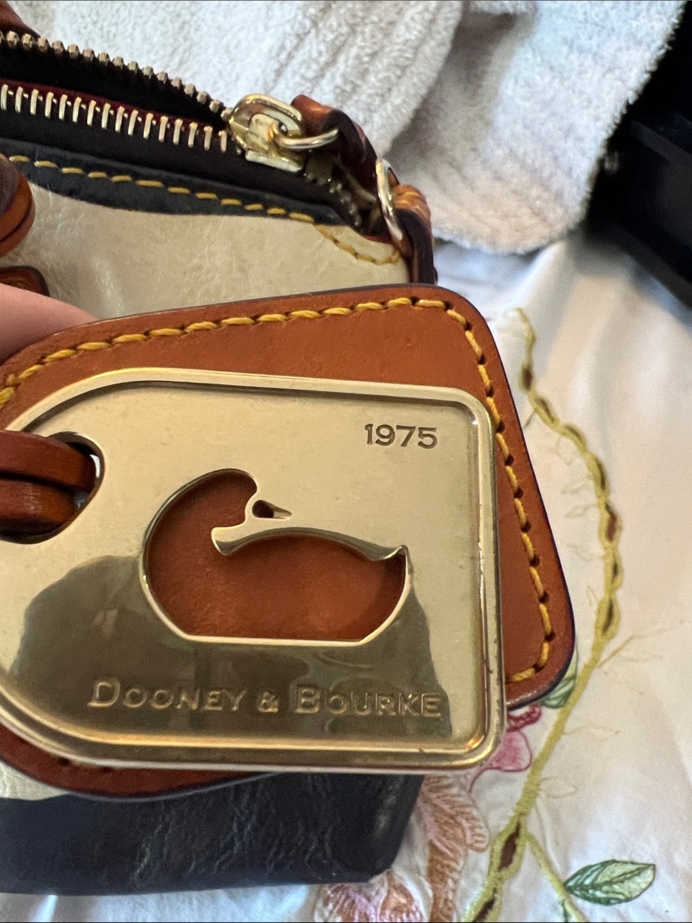 Dooney & Bourke Black and Cream Zebra-Print Satchel with Tan Trim - Picture 3 of 9